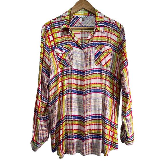 CAbi Tops - CAbi 797 Cirque Plaid Button Down Long Sleeve Shirt Womens Blouse Rayon Medium